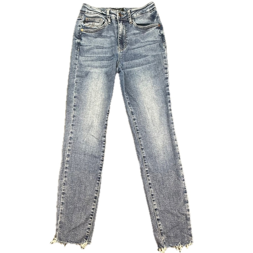 Judy Blue Relaxed Fit Jeans Womens 3/26 Blue High Rise Raw‎ Hem JB88259